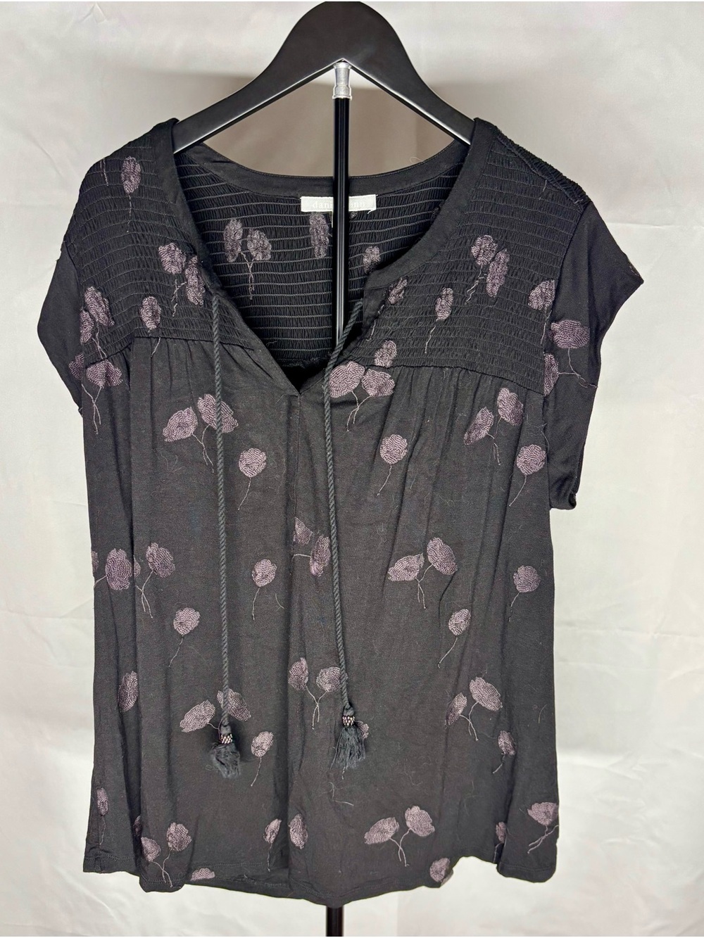 Daniel Rainn Black Short Sleeve Floral Tie-Front Blouse plus size - size 2x